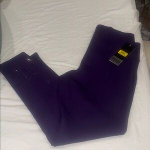 Investments Deep Purple Leggings with Hem Rhinestone Accents